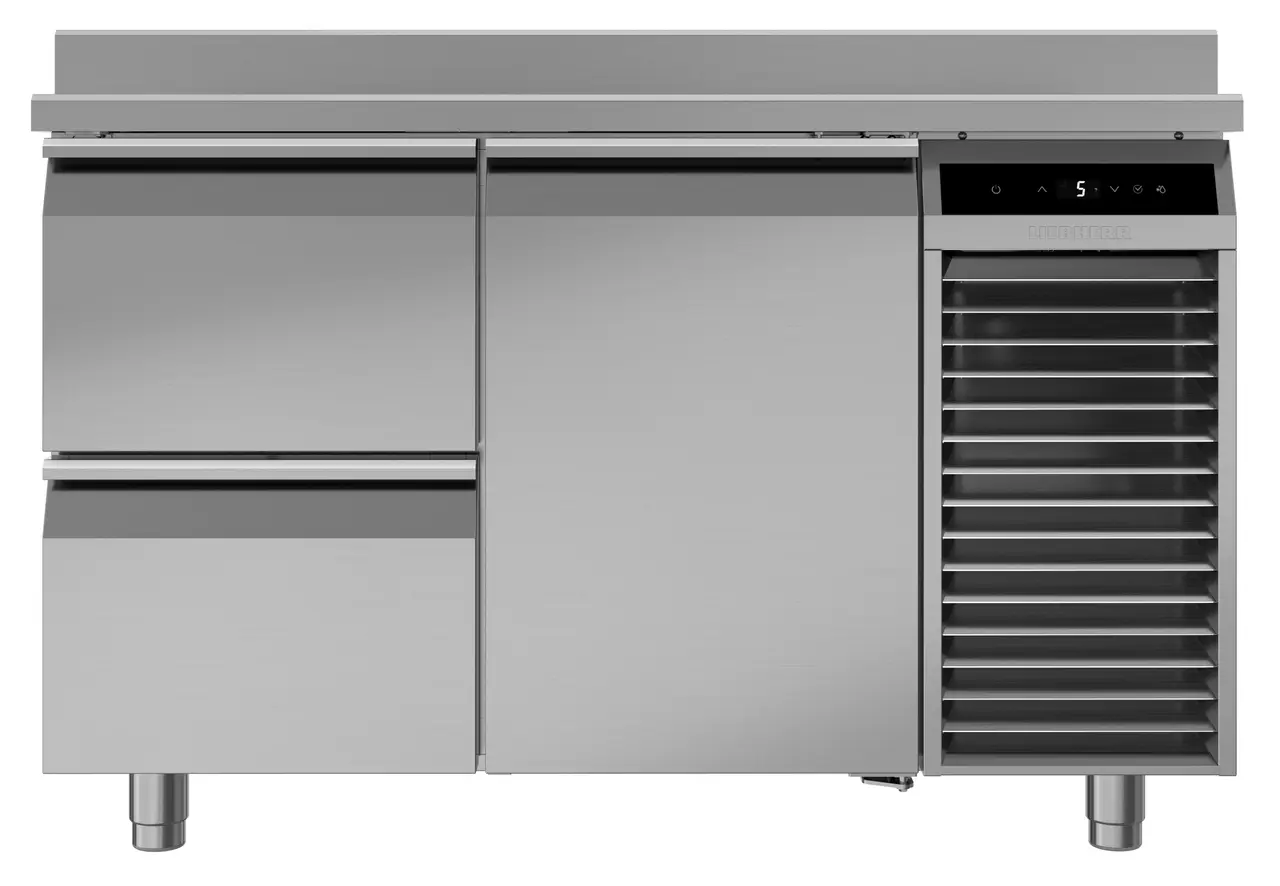 Product image, Perspective: straight closed, Cooling counter with dynamic cooling, Casing colour: stainless steel, Door colour: stainless steel