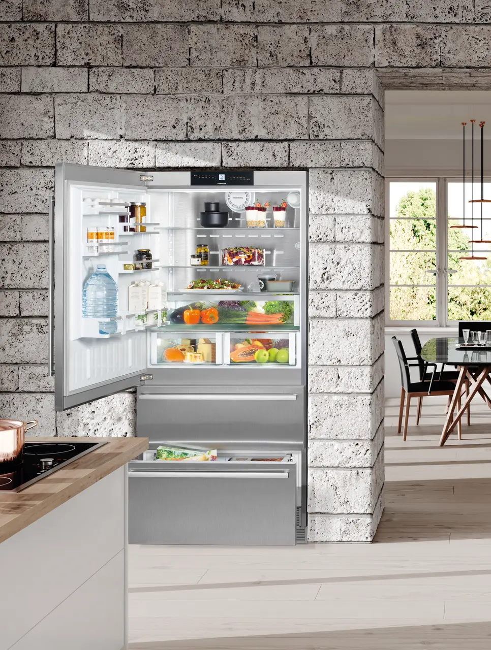 Product image, Perspective: milieu, Fridge-freezer with NoFrost, Casing colour: stainless steel, Door colour: stainless steel