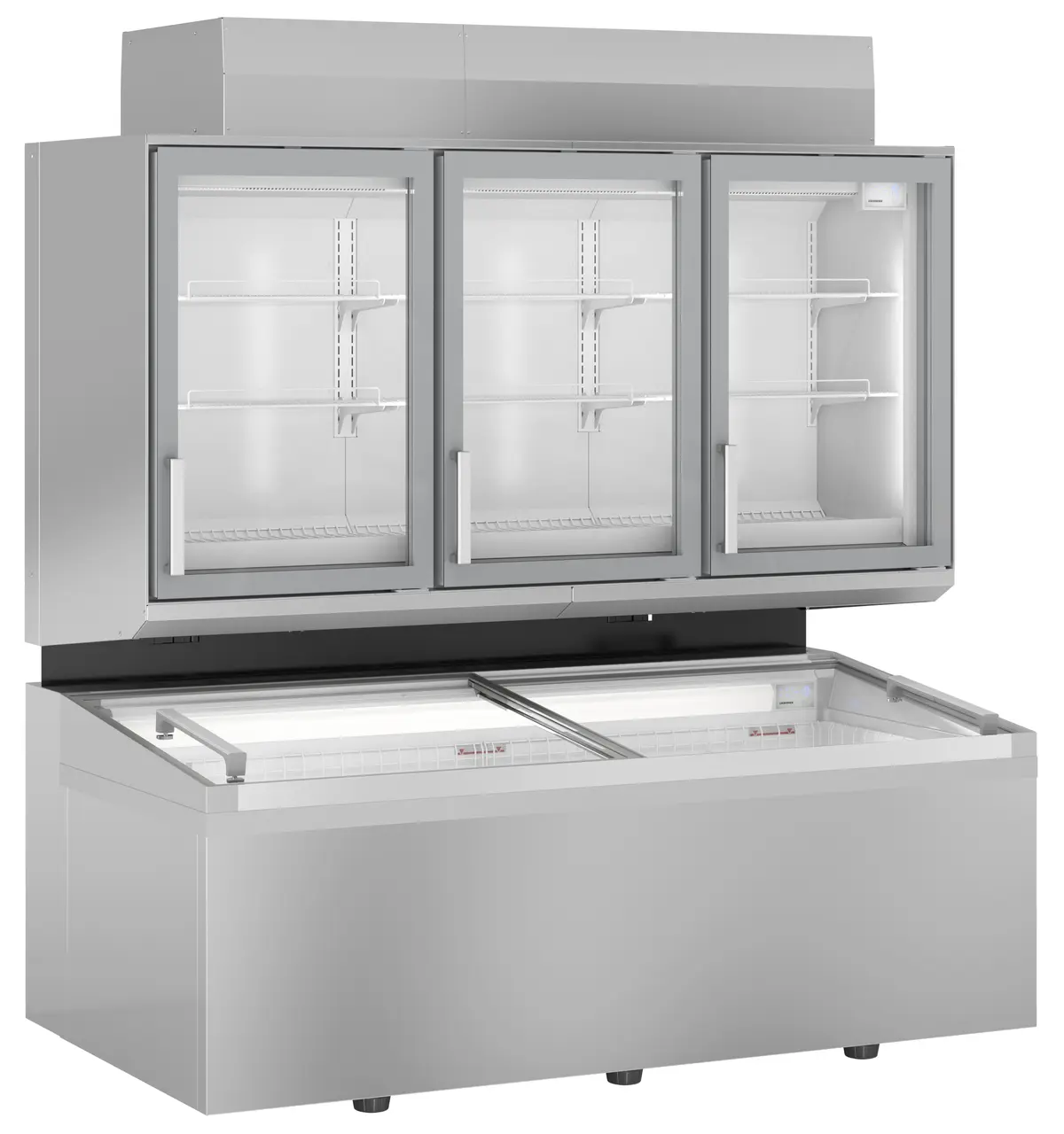 Image de produit, Perspective: Oblique fermé vide, Congélateur haut supermarché, Couleur de l’habillage: gris