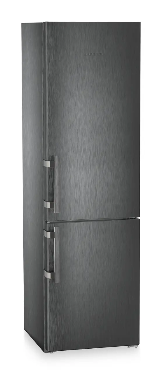 Product image, Perspective: oblique closed, Fridge-freezer with BioFresh and NoFrost, Casing colour: BlackSteel, Door colour: BlackSteel
