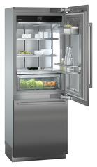Product image, Perspective: oblique open decorated, Combined refrigerator-freezer with BioFresh and NoFrost for integrated use