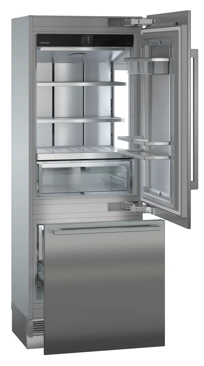 Product image, Perspective: oblique open empty, Combined refrigerator-freezer with BioFresh and NoFrost for integrated use