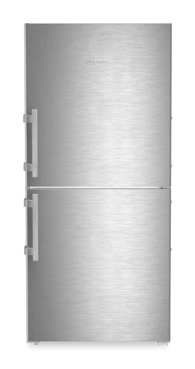 Product image, Perspective: straight closed, Combined fridge-freezers with EasyFresh and NoFrost, Casing colour: silver, Door colour: stainless steel