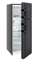 Product image, Perspective: oblique half-open empty, Fridge-freezer with NoFrost, Casing colour: grey, Door colour: BlackSteel