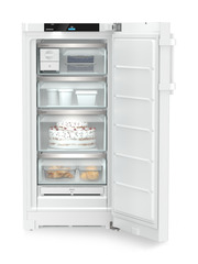 Product image, Perspective: straight open decorated, Freestanding freezer with NoFrost and EasyTwist-Ice, Casing colour: white, Door colour: white