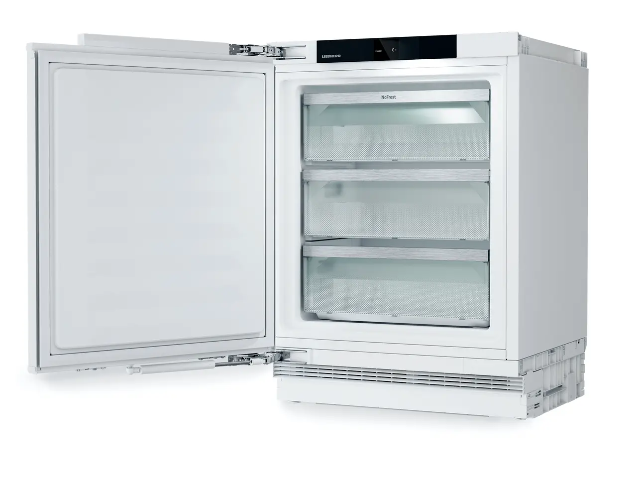 Product image, Perspective: oblique open empty, Freezer suitable for undercounter installation with NoFrost