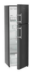 Product image, Perspective: oblique half-open empty, Fridge-freezer with NoFrost, Casing colour: grey, Door colour: BlackSteel