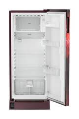Product image, Perspective: straight open empty, Single-door refrigerator 202 l in 3 star with foot pedal base drawer, Casing colour: red, Door colour: Red Mystiq