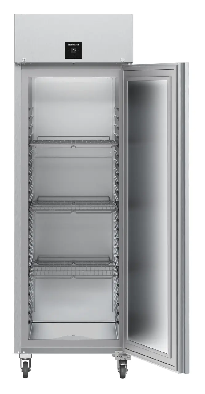 Izstrādājuma attēls, Perspektīva: Pretskats, atvērts, bez produktiem, Dzesēšanas iekārta GN 2/1 ar cirkulācijas dzesēšanas sistēmu, Korpusa krāsa: nerūsējošais tērauds, Durvju krāsa: nerūsējošais tērauds