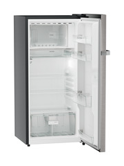 Product image, Perspective: oblique open empty, Single-door refrigerator 191 l in 4 star with iCoolTouch UI, Casing colour: grey, Door colour: Stainless Steel
