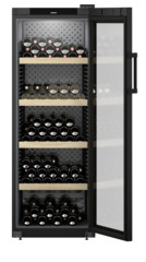 Product image, Perspective: straight open decorated, Wine storage cabinet, Casing colour: black, Door colour: black