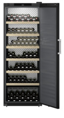 Product image, Perspective: straight open decorated, Wine storage cabinet, Casing colour: black, Door colour: black