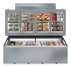Изображение на продукта, Перспектива: Отпред, затворен, отворен с продукти, Фризери за супермаркети, Цвят на корпуса: сив