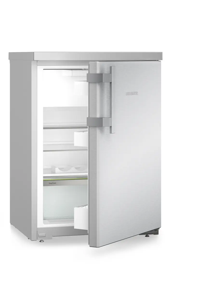 Изображение на продукта, Перспектива: Странично, полуотворен, празен, Малък хладилник с EasyFresh, Цвят на корпуса: фино сребро, Цвят на вратата: благородна стомана