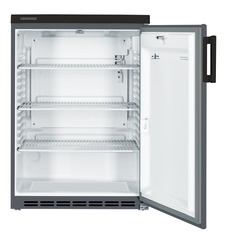 Slika izdelka, Perspektiva: Od spredaj, odprto, prazno, Hladilni aparat s statičnim hlajenjem za podpultno vgradnjo, Barva ohišja: antracit, Barva vrat: antracit