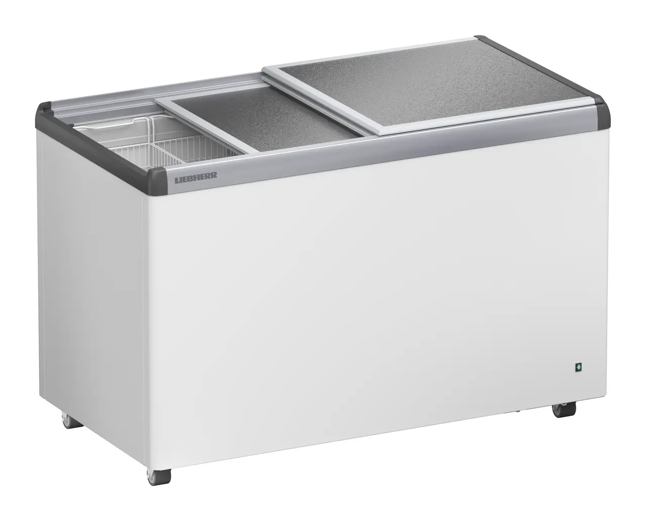 Product image, Perspective: oblique half-open empty, Ice-cream chest freezer, Casing colour: white