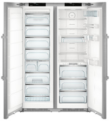 Product image, Perspective: straight open empty, Side-by-Side combination, Casing colour: stainless steel, Door colour: stainless steel