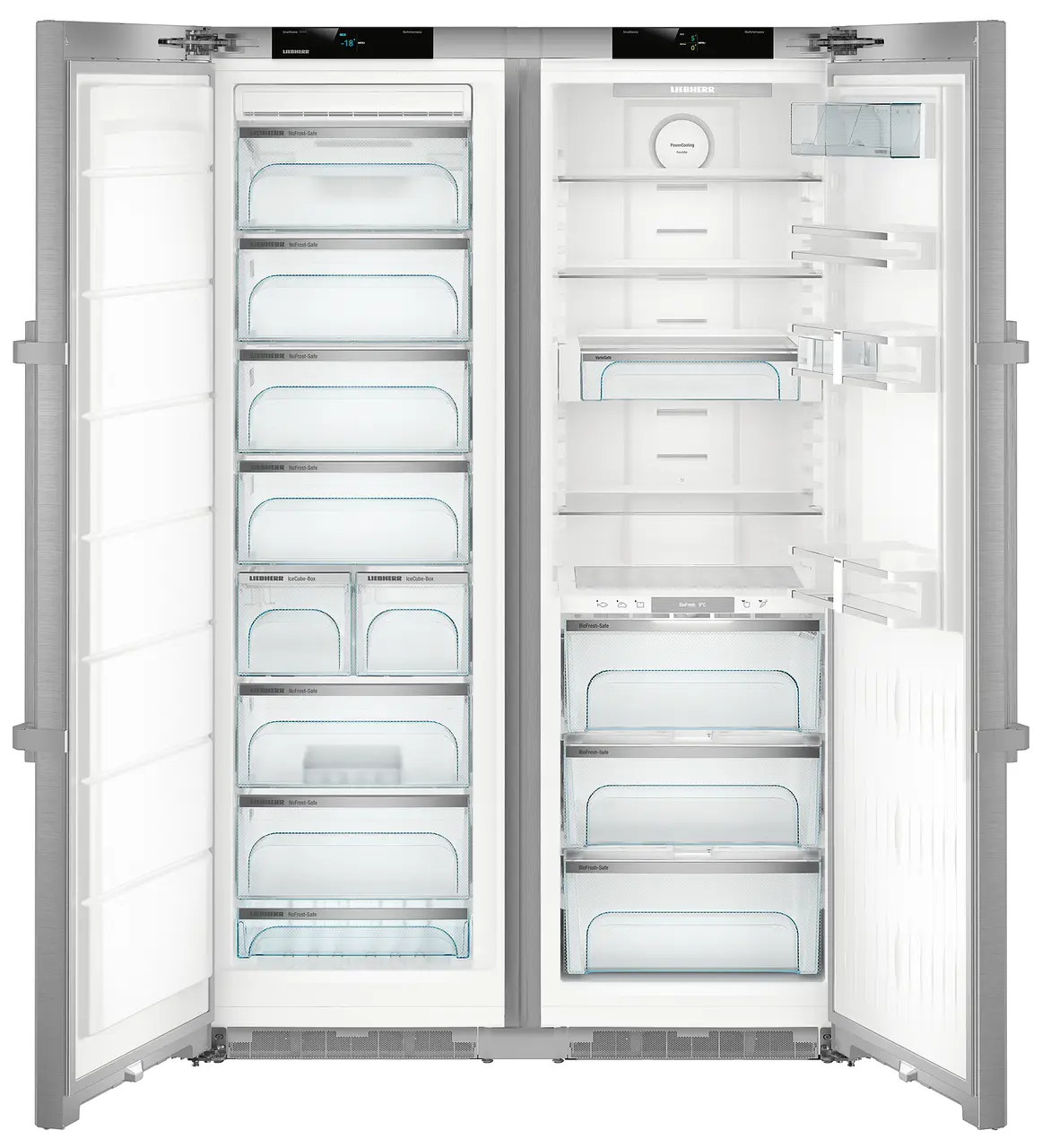 Product image, Perspective: straight open empty, Side-by-Side combination, Casing colour: stainless steel, Door colour: stainless steel