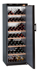 Product image, Perspective: oblique open decorated, Wine storage cabinet, Casing colour: black, Door colour: black