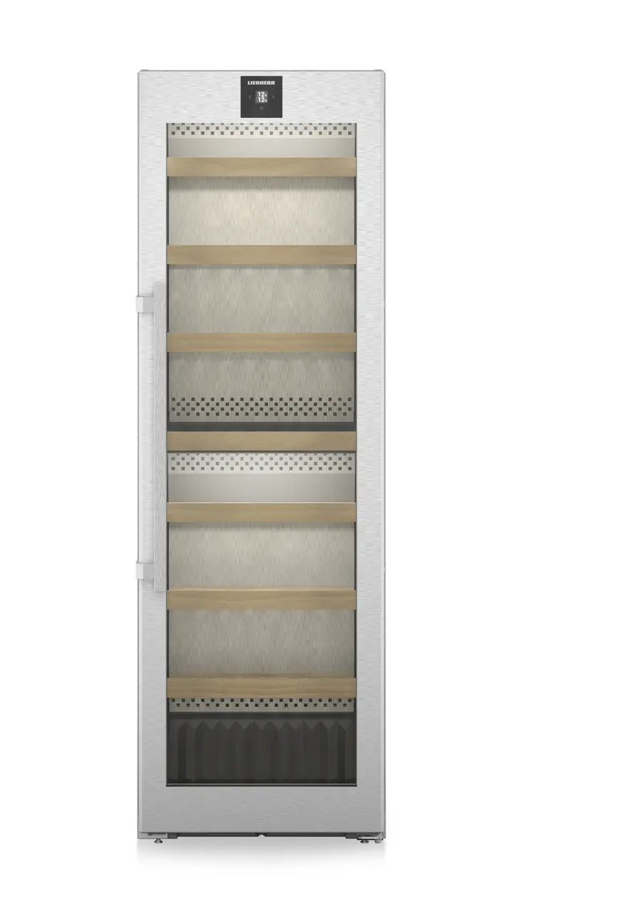 Product image, Perspective: straight closed empty, Multi-temperature wine cabinet, Casing colour: silver, Door colour: stainless steel