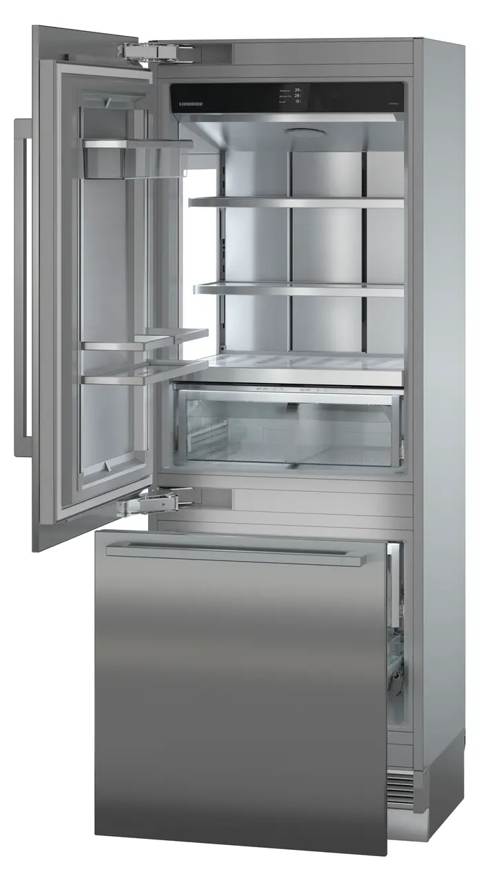 Product image, Perspective: oblique open empty, Combined refrigerator-freezer with BioFresh and NoFrost for integrated use