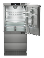 Product image, Perspective: straight open empty, Combined refrigerator-freezer with NoFrost for integrated use, Casing colour: Anthracite