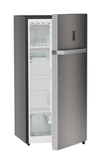 Product image, Perspective: oblique half-open empty, Single-door refrigerator 191 l in 4 star with iCoolTouch UI, Casing colour: grey, Door colour: Stainless Steel