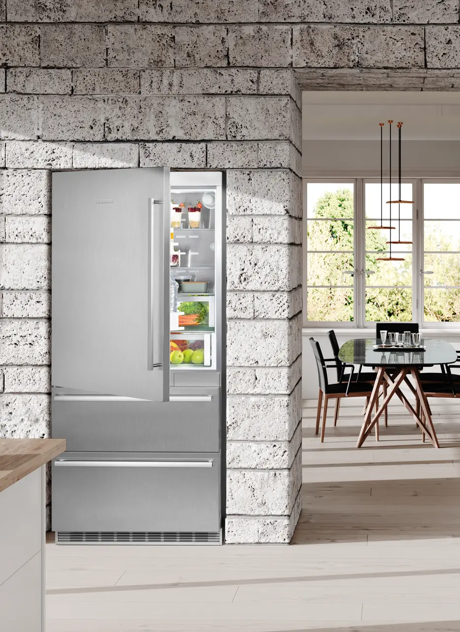 Product image, Perspective: milieu, Fridge-freezer with NoFrost, Casing colour: stainless steel, Door colour: stainless steel