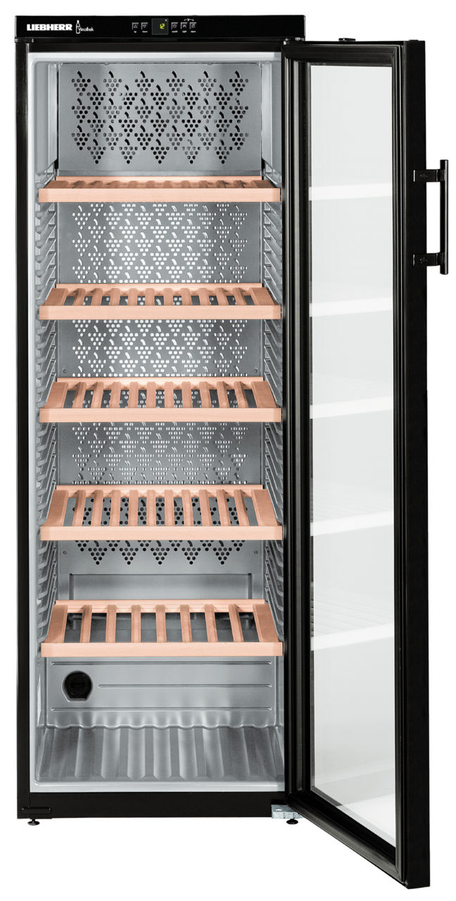 Product image, Perspective: straight open empty, Wine storage cabinet, Casing colour: black, Door colour: black