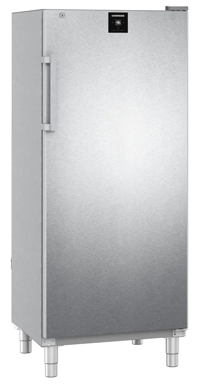 Product image, Perspective: oblique closed empty, Freestanding freezer with SmartFrost, Casing colour: stainless steel, Door colour: stainless steel
