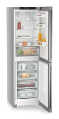 Изображение продукции, Перспектива: Под углом, с открытой дверцей, с продуктами, Комбинированный холодильник-морозильник с EasyFresh и NoFrost, Цвет корпуса: серебристый