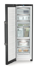 Product image, Perspective: straight open decorated, Freestanding freezer with NoFrost and IceTower, Casing colour: BlackSteel, Door colour: BlackSteel