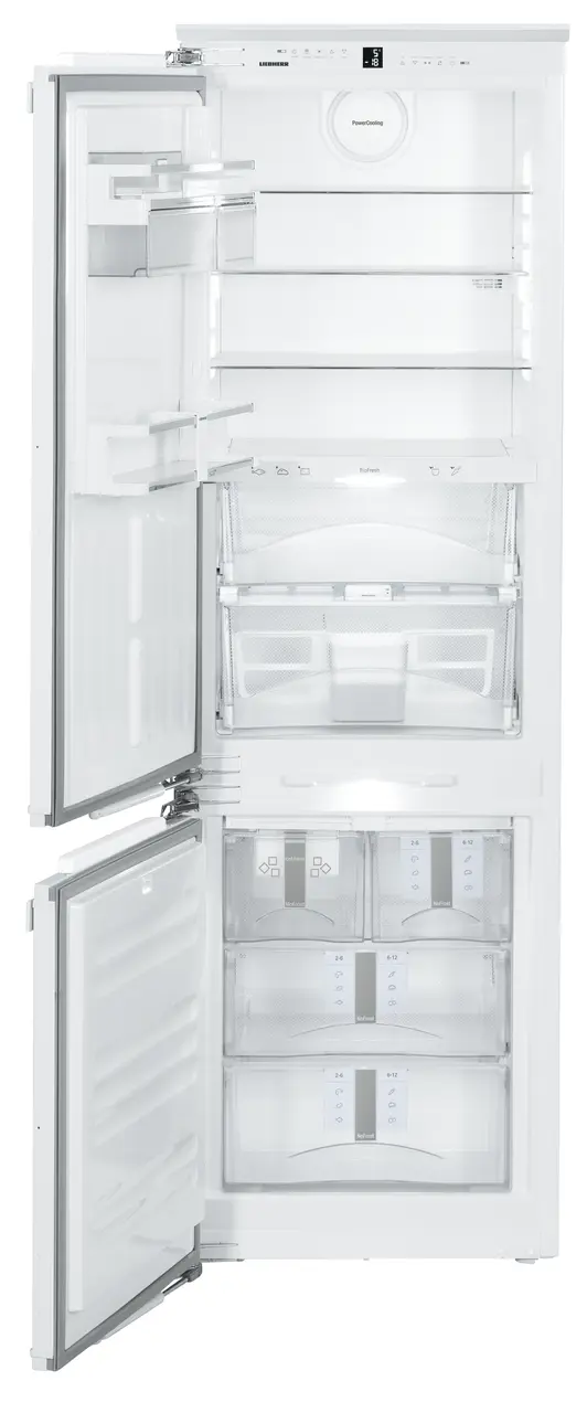 Product image, Perspective: straight open empty, Combined refrigerator-freezer with BioFresh and NoFrost for integrated use