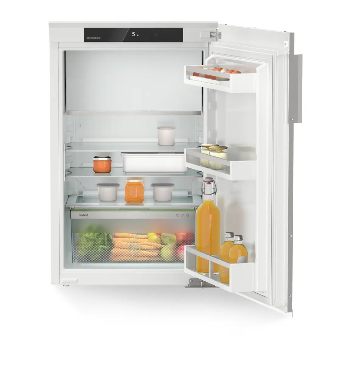 Изображение на продукта, Перспектива: Отпред, отворен, отворен с продукти, Хладилник с възможност за декориране