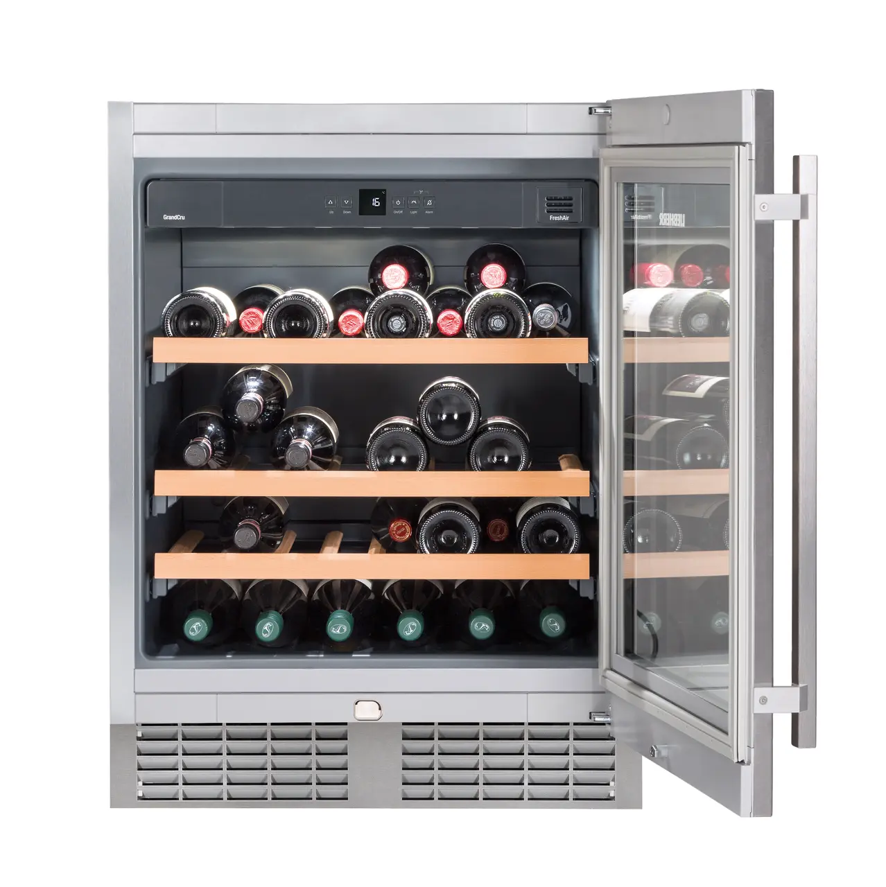 Product image, Perspective: straight open decorated, Built-under wine storage cabinet, Casing colour: silver, Door colour: silver
