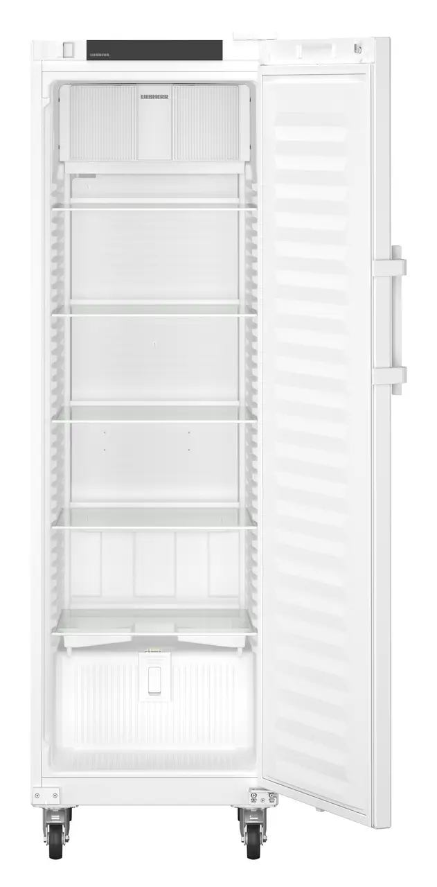 Product image, Perspective: straight open empty, Laboratory refrigerator with convection cooling and an interior free of ignition sources, Casing colour: white, Door colour: white