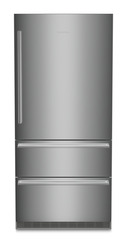 Product image, Perspective: straight closed, Fridge-freezer with NoFrost, Casing colour: stainless steel, Door colour: stainless steel