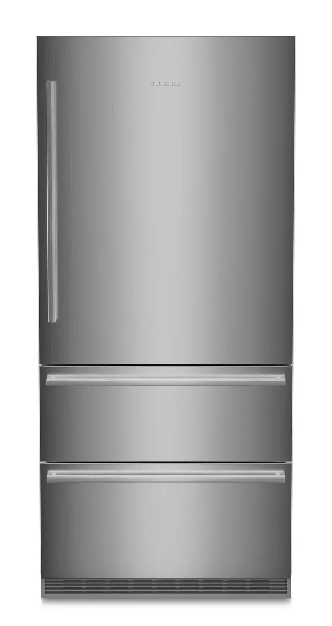 Product image, Perspective: straight closed, Fridge-freezer with NoFrost, Casing colour: stainless steel, Door colour: stainless steel