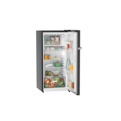 Product image, Perspective: oblique open decorated, Single-door refrigerator 191 l in 5 star with inverter compressor, Casing colour: grey, Door colour: Black Gloss