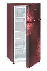 Product image, Perspective: oblique half-open empty, Single-door fridge 191 l in 1 star with inverter compressor, Casing colour: red, Door colour: Red Mystiq