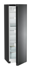 Product image, Perspective: oblique half-open empty, Freestanding fridge with EasyFresh, Casing colour: black, Door colour: BlackSteel