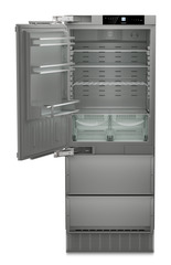 Product image, Perspective: straight open empty, Combined refrigerator-freezer with NoFrost for integrated use, Casing colour: Anthracite