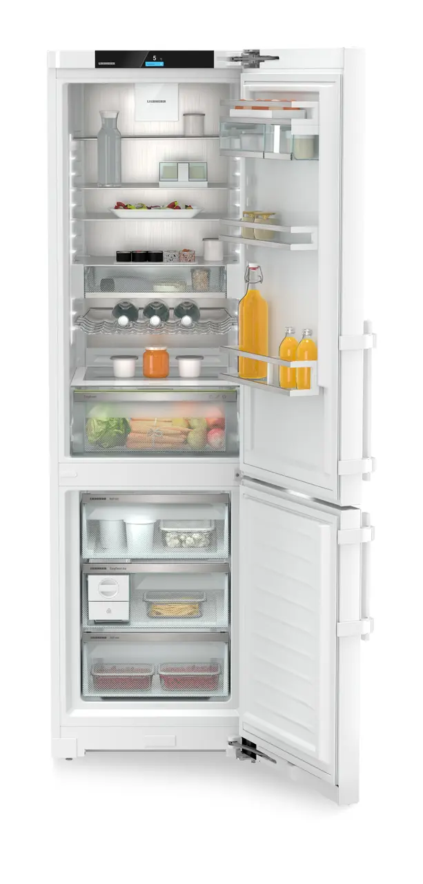 Изображение продукции, Перспектива: Прямо, с открытой дверцей, с продуктами, Комбинированный холодильник-морозильник с EasyFresh и NoFrost, Цвет корпуса: белый, Цвет дверцы: белый