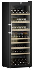 Produkt-Bild, Perspektive: schräg geschlossen dekoriert, Weinschrank Professional, Gehäusefarbe: Schwarz, Türfarbe: Schwarz