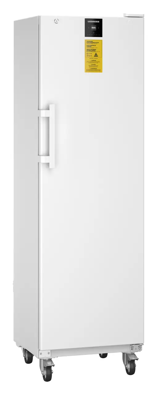 Product image, Perspective: oblique closed empty, Laboratory freezer with an interior free of ignition sources, Casing colour: white, Door colour: white