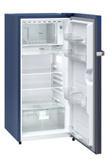 Product image, Perspective: oblique open empty, Single-door refrigerator 191 l in 3 star and horizontal handle, Casing colour: blue, Door colour: Blue Rosette