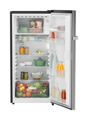 Product image, Perspective: straight open decorated, Single-door fridge, 191 l in 2 star and horizontal handle, Casing colour: grey, Door colour: Silver Steel