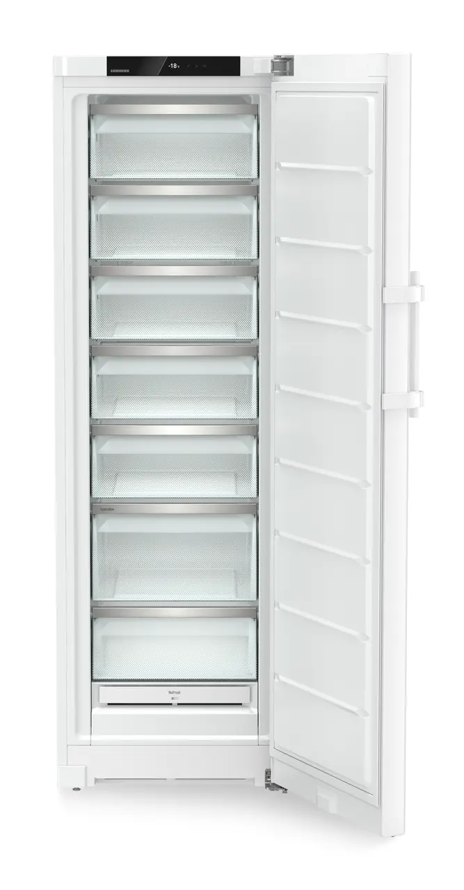 Изображение продукции, Перспектива: Прямо, с открытой дверцей, без продуктов, Морозильная камера с системой NoFrost, Цвет корпуса: белый, Цвет дверцы: белый