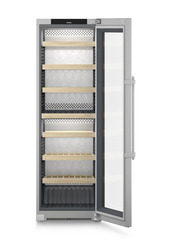 Product image, Perspective: straight open empty, Multi-temperature wine cabinet, Casing colour: silver, Door colour: stainless steel