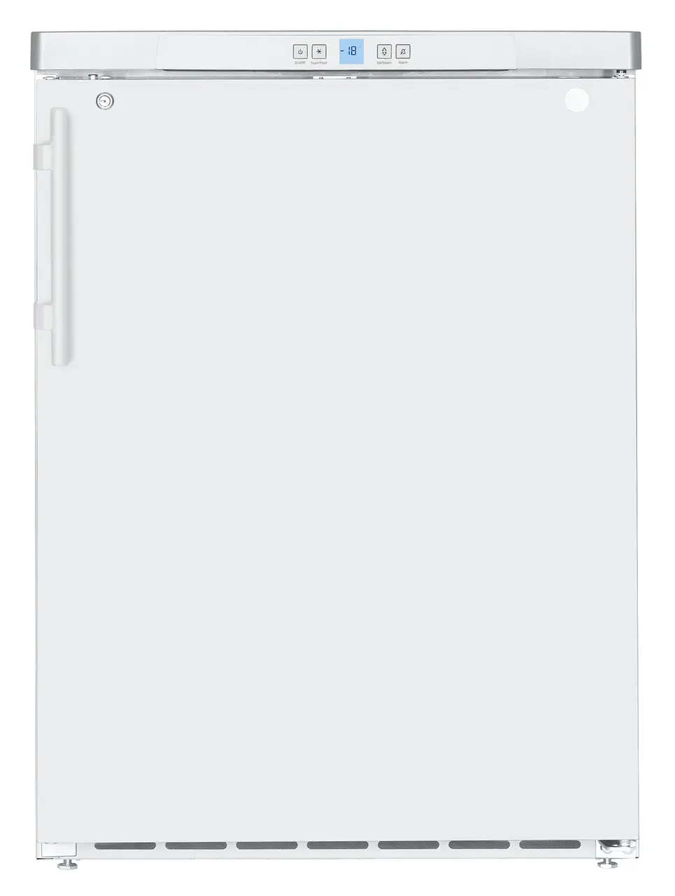 Produkt-Bild, Perspektive: gerade geschlossen, Unterbaufähiges Gefriergerät mit statischer Kühlung, Gehäusefarbe: Weiß, Türfarbe: Weiß